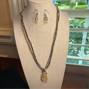 Chico’s Pewter and Faceted Stone Necklace and Earring Set
